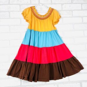 Hanna Andersson‎ Girls Dress Tiered Smocked Neckline Size 5-6 Cotton Cute